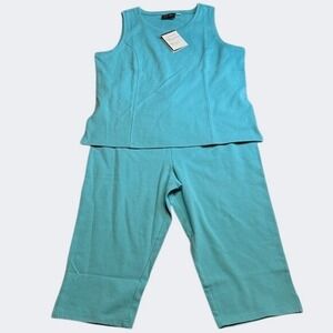 NEW Bob Mackie Wearable Art Tank Top Turquoise Princess Seams Cruise  Women L